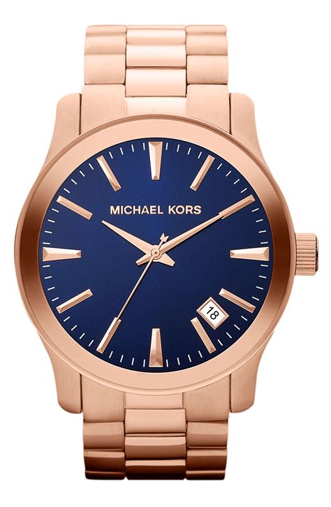 michael kors blue leather strap watch